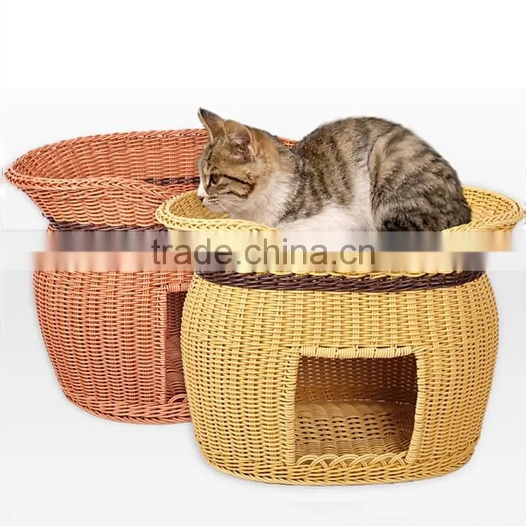 Latest wicker hand made cat pet product two-tier cat beds wholesale