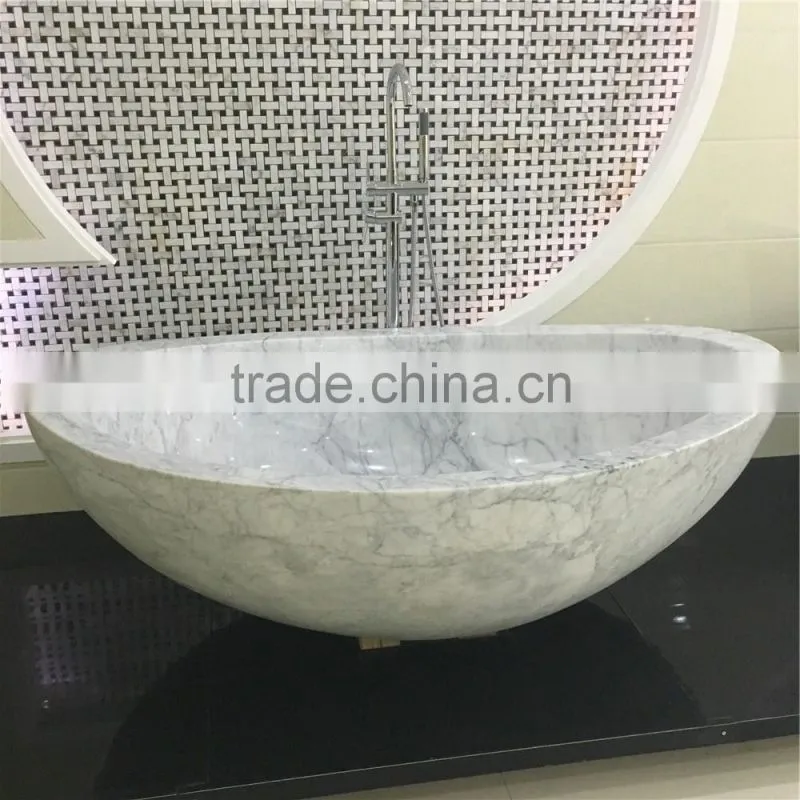 White carrara marble oval sink with single hole