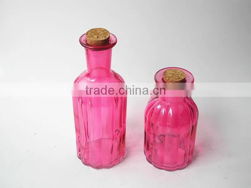 300ml portico vertical stripe colored glass bottle with wooden cork
