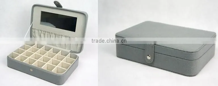 Classic 24 Compartments Felt Jewelry Box / Case / Holder For Earrings, Rings, Necklaces, With Elegant Mirror