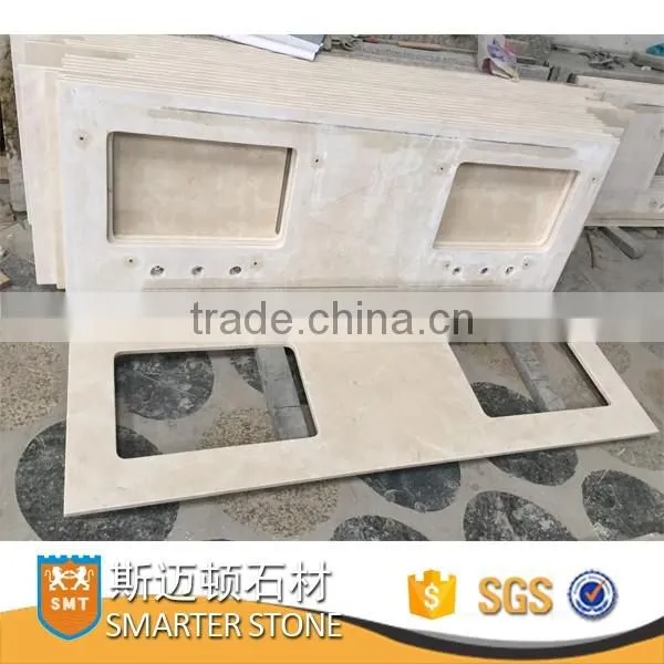 Crema Marfil marble vanity top for sale with double cutouts