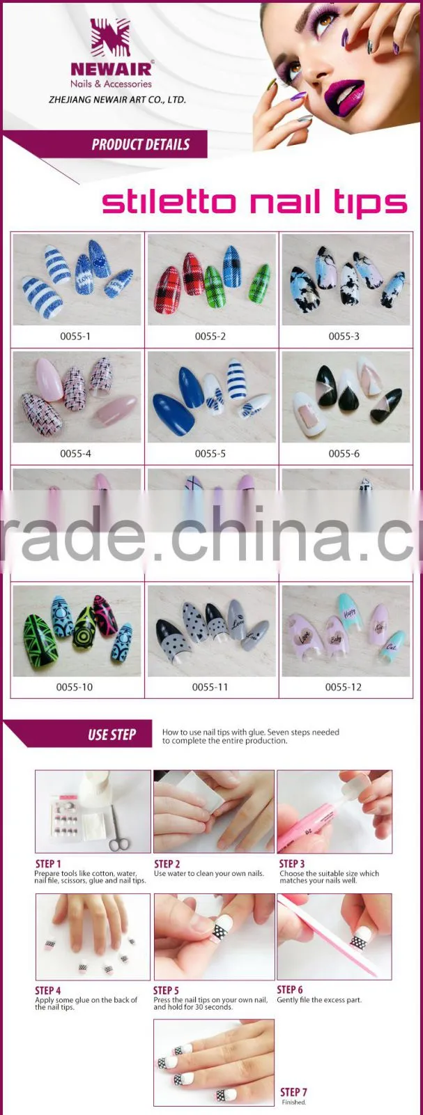 wholesale imported ABS material free sample artificial nails with glue