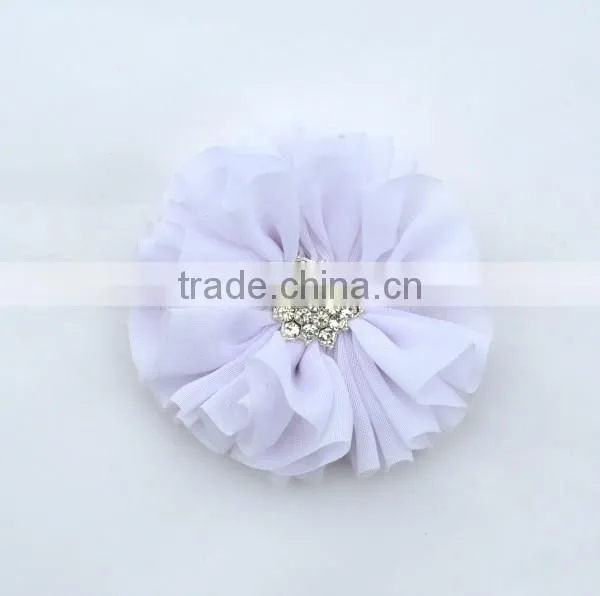 handmade chiffon flower with rhinestone for kids hair accessories