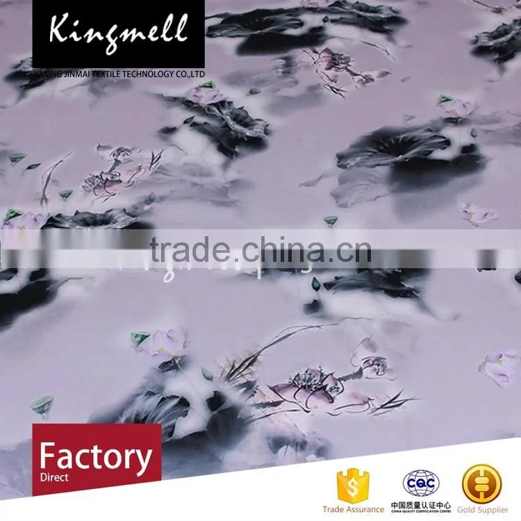 Custom lotus flower digital printed silk satin fabric cloth material fabric