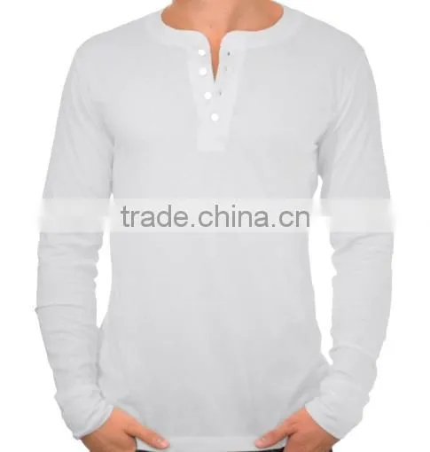 2016 Latest Men Long Sleeve Plain Solid Color Round Button Collar t shirt