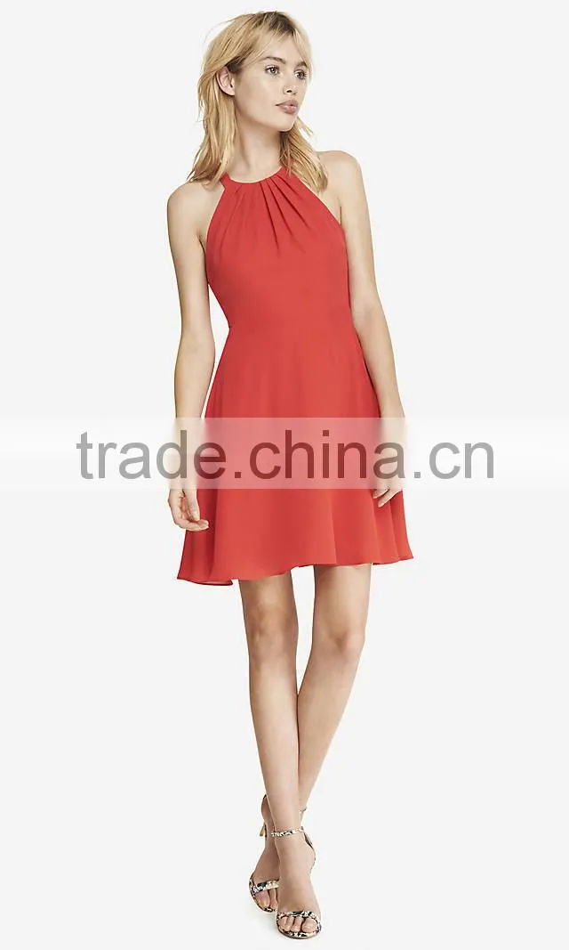 Women Black Fit and Flare Double Layers Sexy Halter Chiffon Dress