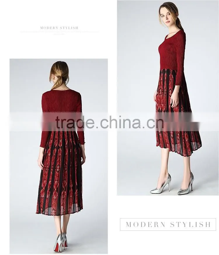 Latest design spring lady pleated Bohemia long dress