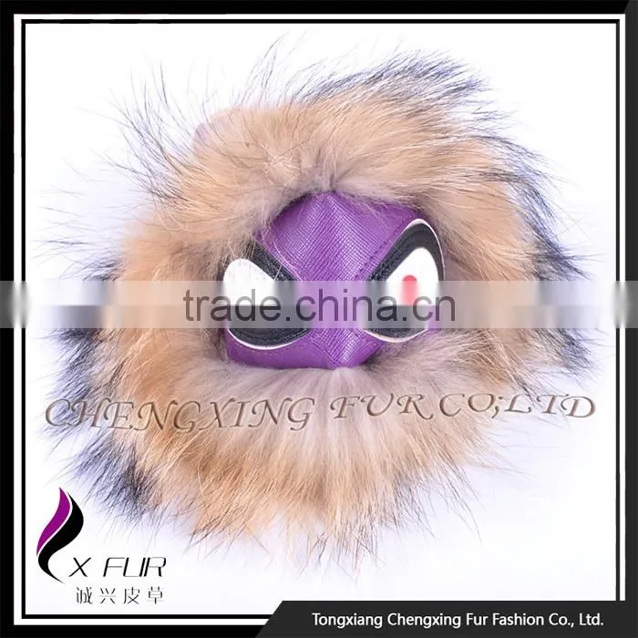 CX-R-48M China Wholesale Red Raccoon Fur Keychain With Fur Pompon