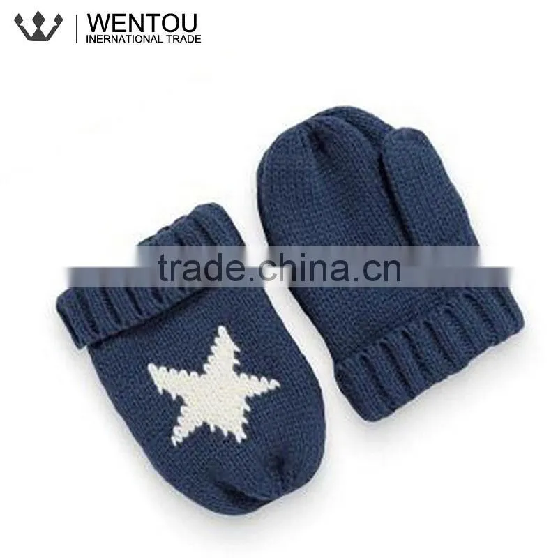 Wholesale Handsome Children Navy Stars Cotton Knitted Baby Gloves