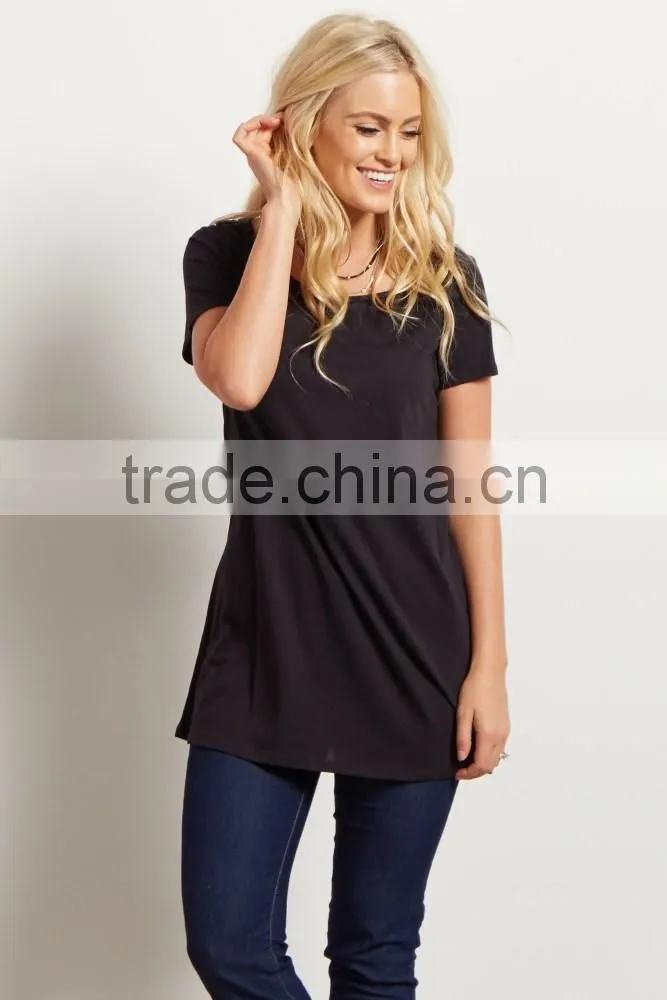 High quality cotton&rayon solid black short sleeve fashion maternity top