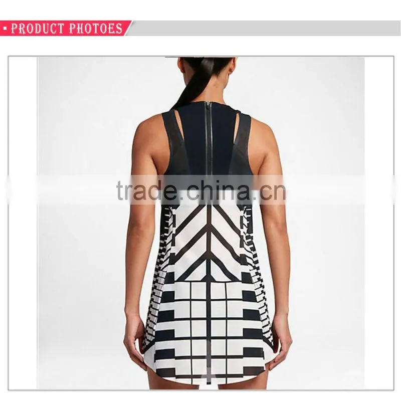 Dri-fit technic mesh patched polyester spandex tennis dress women tennis wear