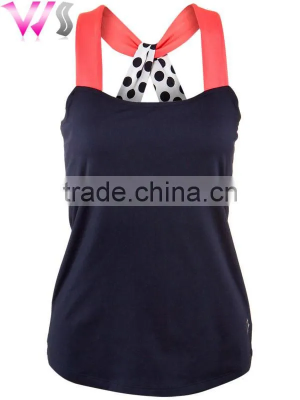 Girls black fashion OEM design fitness tennis tank top