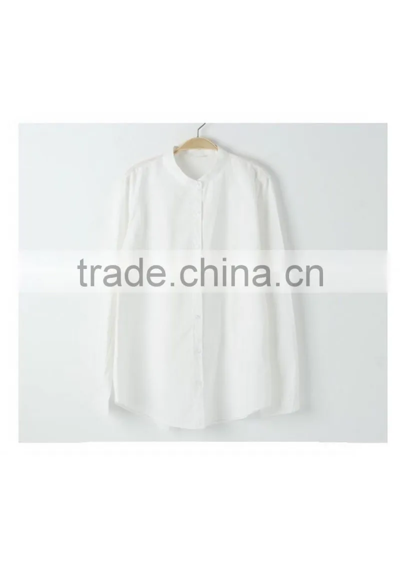 Linen/Cotton mandarin collar long sleeve blouse/casual shirts for women