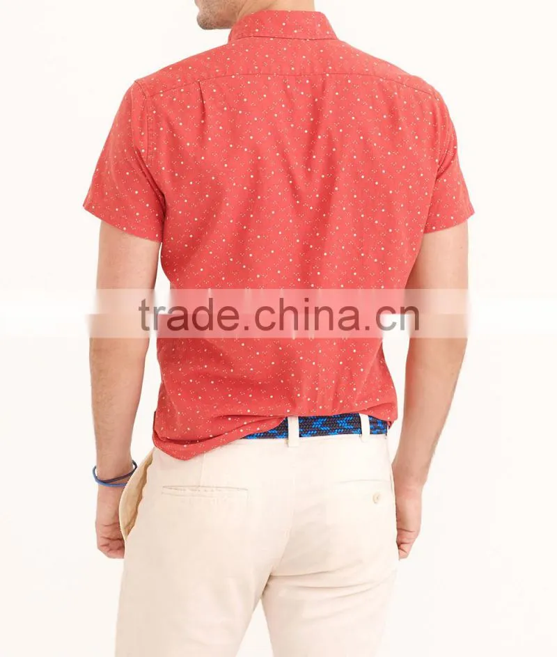 2015 cotton/linen shirt in bubble print button-down collar half sleeve slim fit fashion shirts
