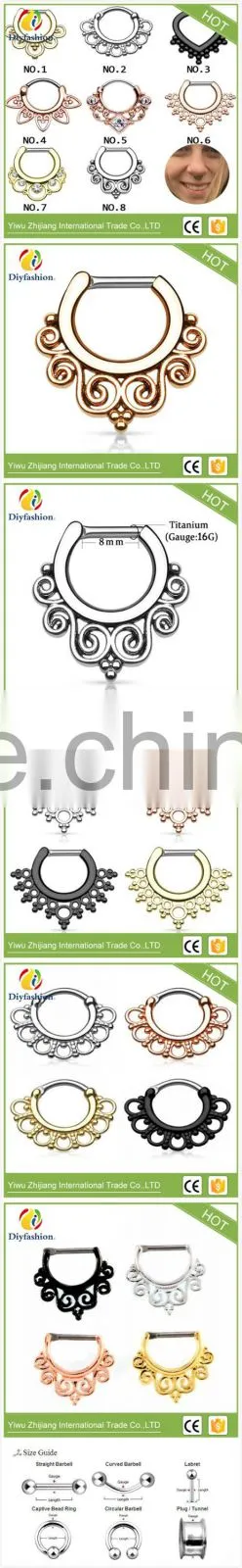 Hot sell body jewelry colorful various styles titanium Septum nose ring