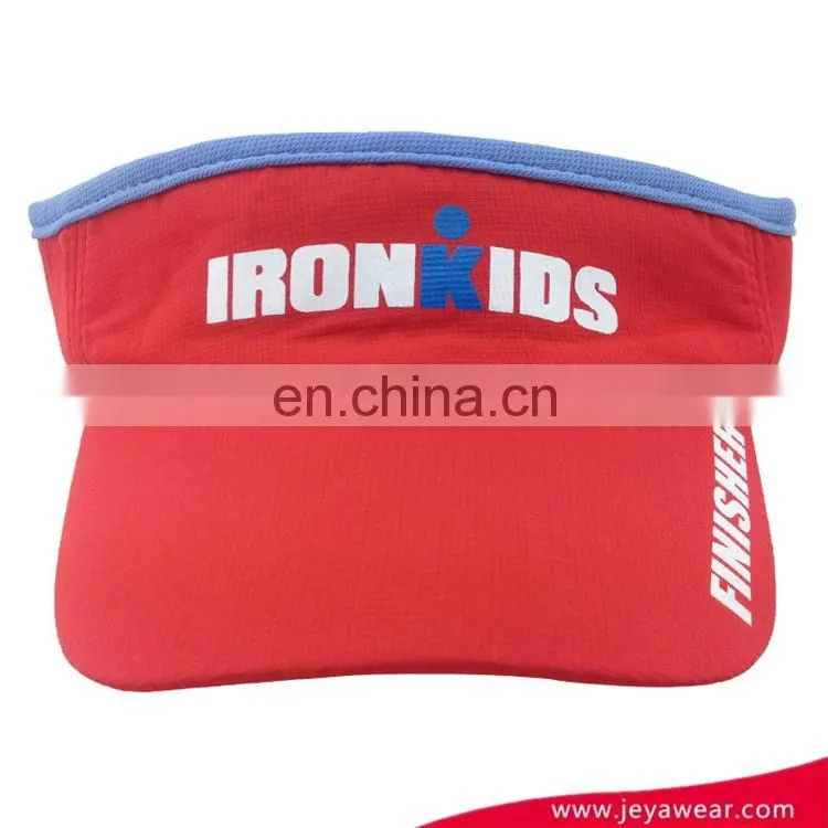 Custom polyester red sun visor cap with "IRONKIDS"embroidery logo