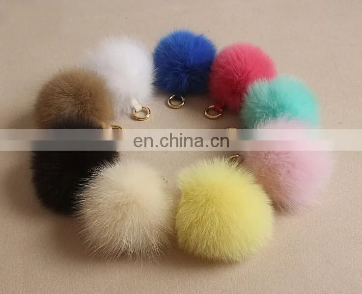 Multicolor fox fur pom pom keychain