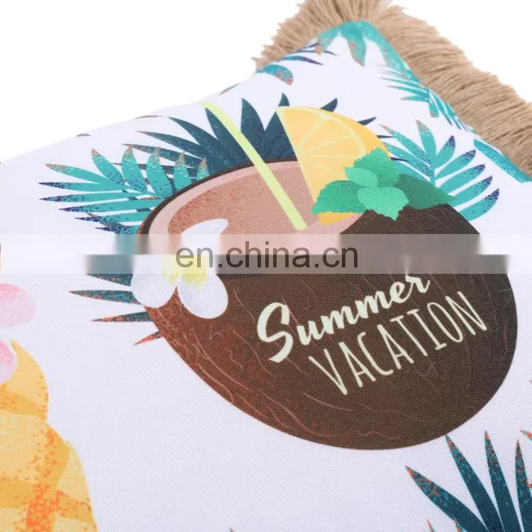 High quality Summer Holiday decorative Fruit pattern customized striped spun jute outdoor cushion pillow