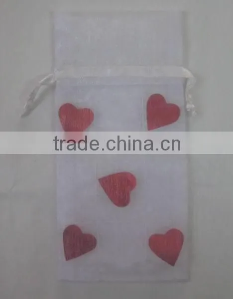 6*12cm white with red-heart organza printed wedding/christmas/party gift bags/wrapping pouch china made for packing candy gift