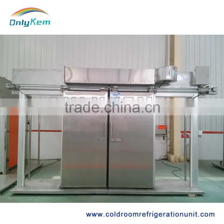 double-leafed sliding cold room door with stainless steel