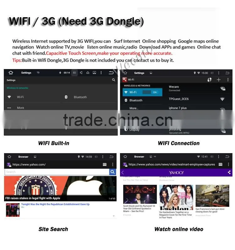 Wecaro WC-TH8012 android 5.1.1 car radio navigation for toyota highlander 2008-2014 android car dvd Bluetooth WIFI 3G Playstore