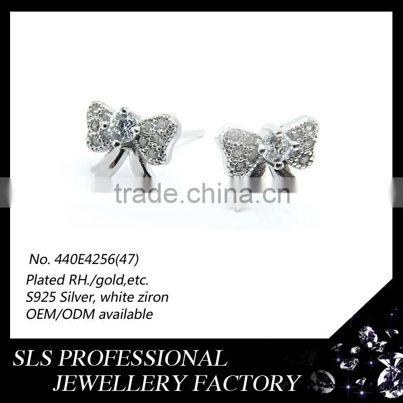 Authentic 925 sterling silver Angel Bowknot design stud earring 925 latest kids earrings in school wear fashion
