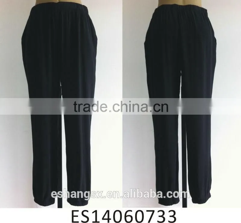 Fashion viscose pure black ladies baggy pants