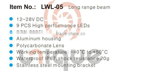 waterproof super bright led work light 27W led work light