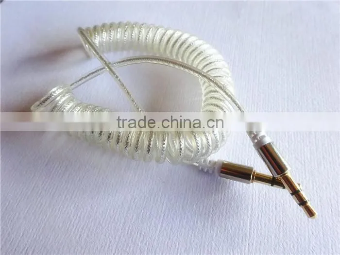 fashion audio/DC3.5MM transparent spiral gold-plated cable