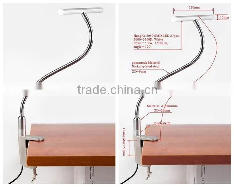 The brightness adjustable LED chip Gooseneck Reading Light
