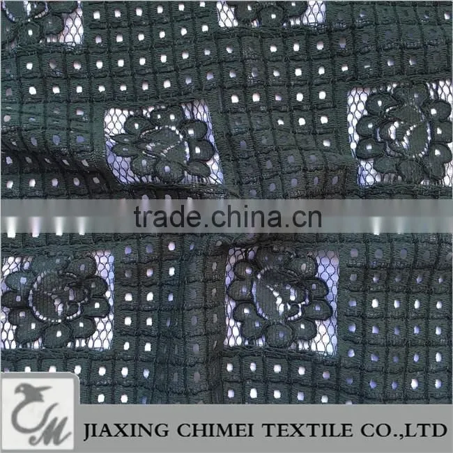 Black green jacquard heavy lace fabric