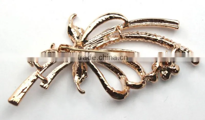 Rhinestone Alloy Metal Brooch,Leaf Brooches And Pins For Wedding Invitation