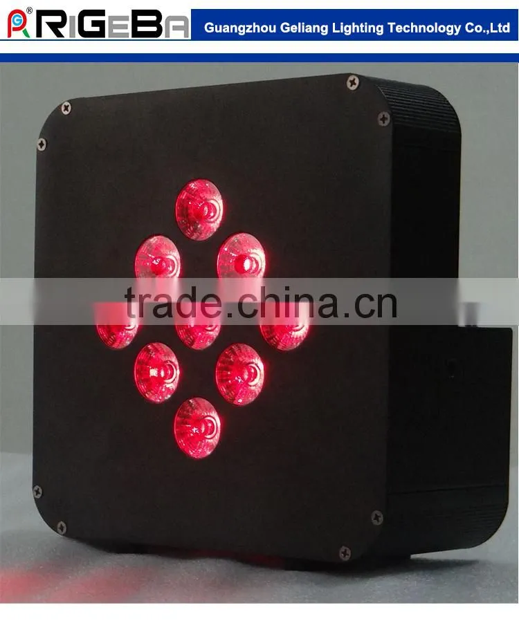 RIGEBA NEW HOT SELLING 9*10W RGB 3 IN 1 wireless battery led flat par can