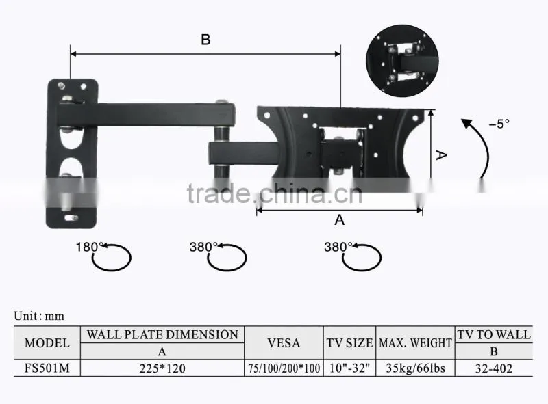 Hot selling black lcd TV folding brackets for 200 vesa