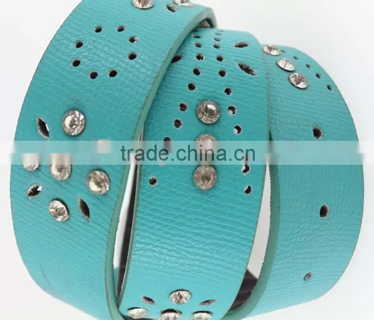 New Women fashion pu leather rhinestone belt with shiny silver rhinestone buckles in yiwu