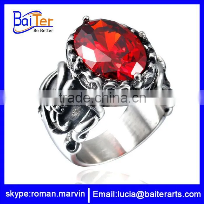 High Quality Vintage Jewelry Titanium Stainless Steel Mens Rings With Ruby