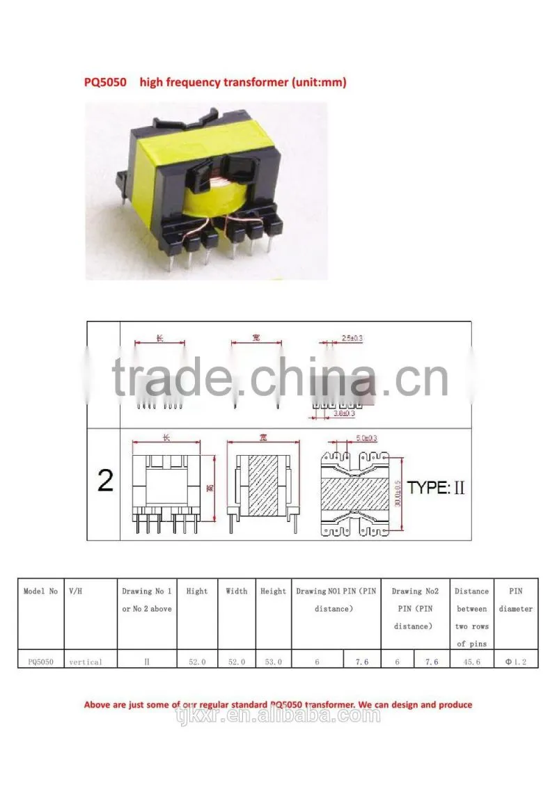 CE, ROHS approved, PQ5050 high frequency transformer