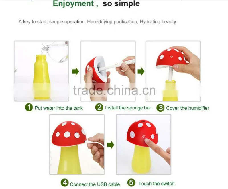 Mushroom appearance LED lamp humidifier fogger cool mist usb ultrasonic humidifier portable air humidifier