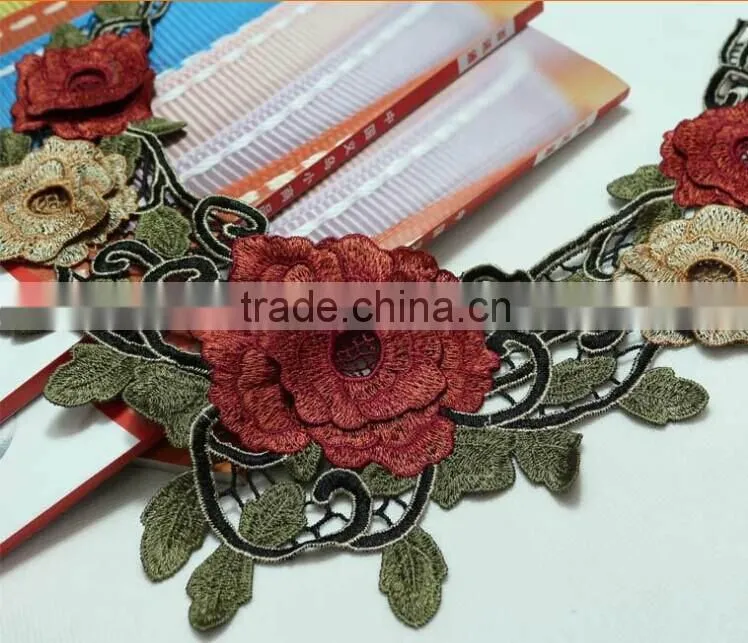 Multi-color Rose Flower Embroidery Lace Guipure Lace Collar for Tang Suit