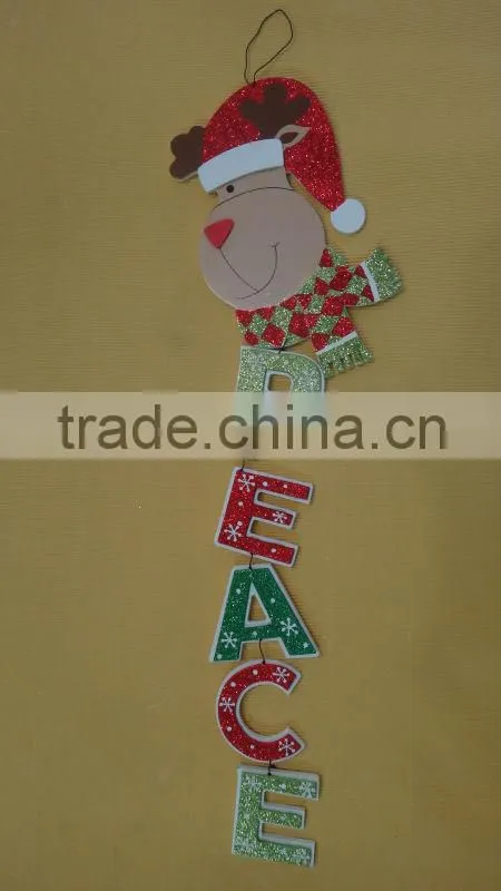 X'mas Santa decoration hanging Wooden board, OEM for PEACE BELIEVE MERRY CHRISTMAS