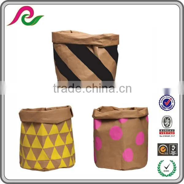 Customized printed high quality washable brown kraft paper bag /storage bag