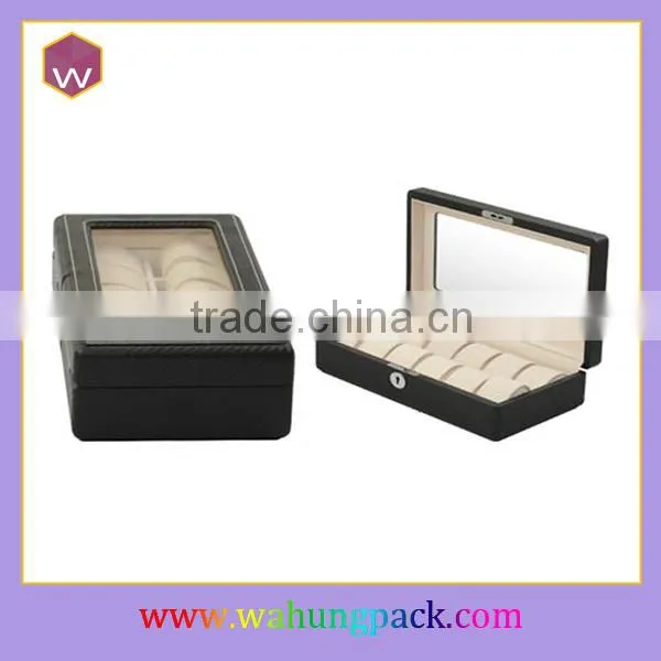 Luxury Acrylic Window Black Leather Watch Storage Box WH-1756