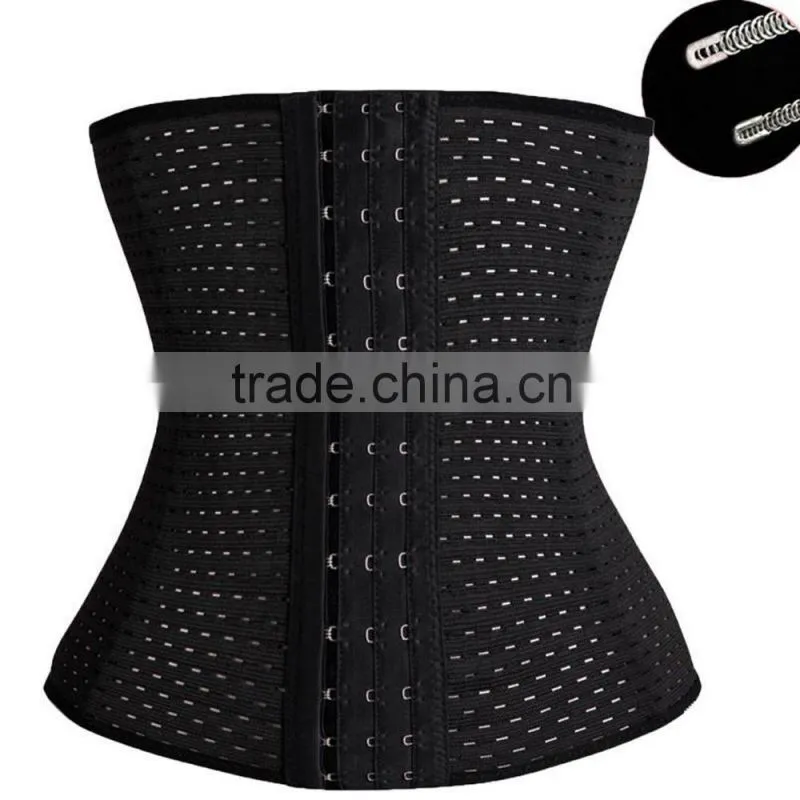 Two color 2015 wholesale 100% latex breathable waist trainer corset with a hole very cheaper