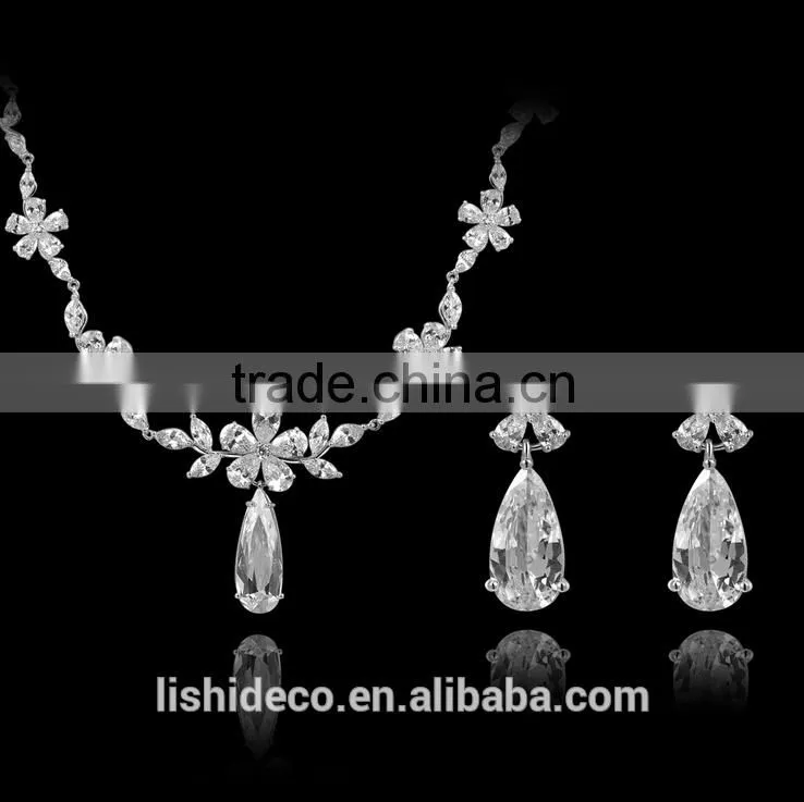 Latest Design Wholesale Simple Silver Crystal Jewelry Necklace Set Designs Women Pendant Necklace