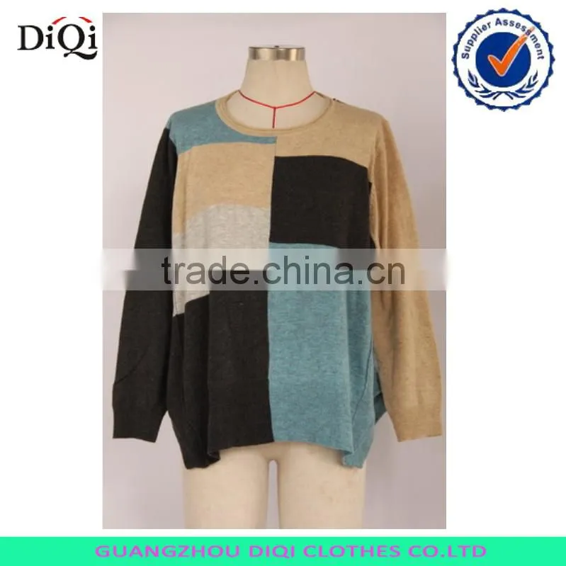 Ladies long sleeve mixed color block pullover jumper