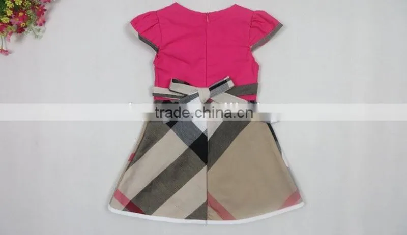 2016 summer Baby Girls grid dresswith short sleeves