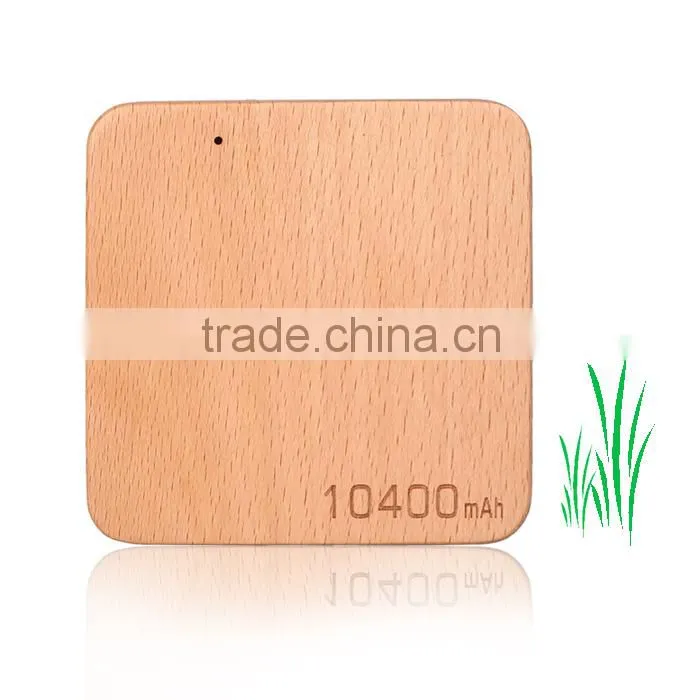 2015 Newest top quality polymer battery 10400mah reusable wood power bank