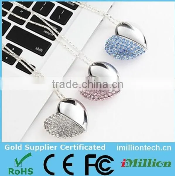 Beautiful Jewellery Gem Heart Shape USB flash drive with Keychain for wedding design Gift
