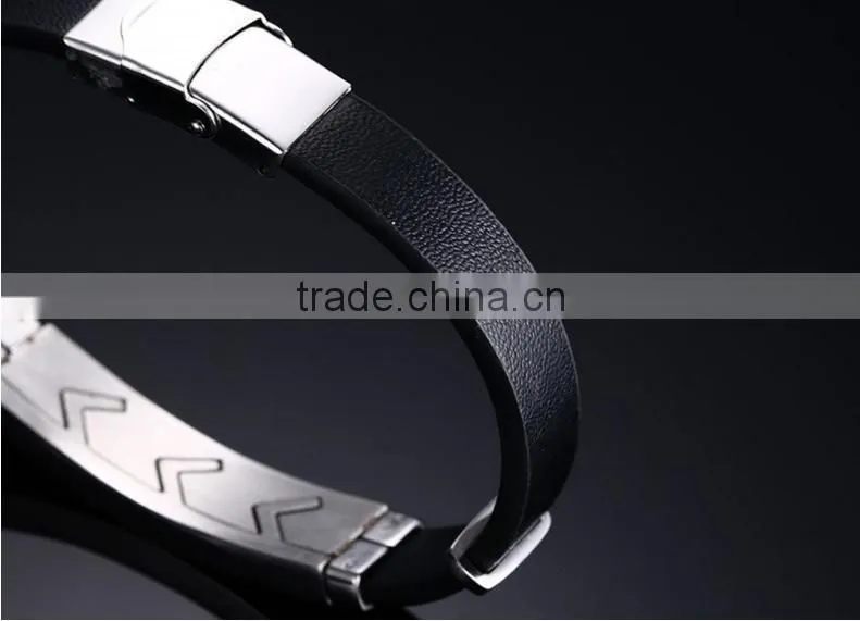 Daihe stainless steel&genuine leather bracelet for men
