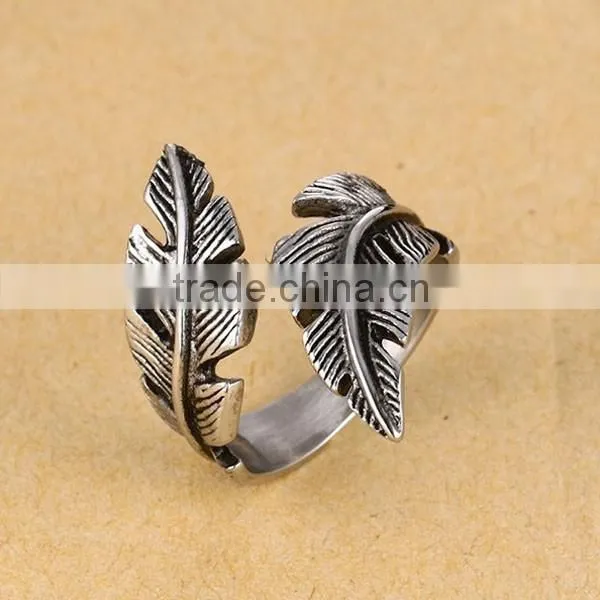 2016 Retro Style Feather Stainless Steel Cuff Ring